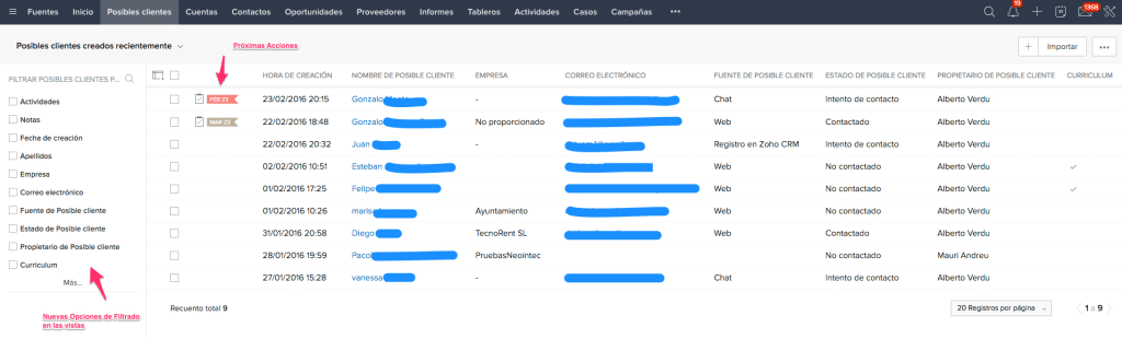 vistas de ZOHO CRM