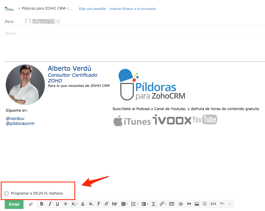 envio programado de correo ZOHO CRM